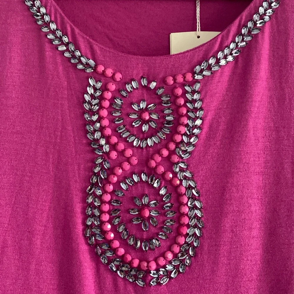NWT Boden Long Sleeve Embellished Tee Shirt in Mulberry - Size 10